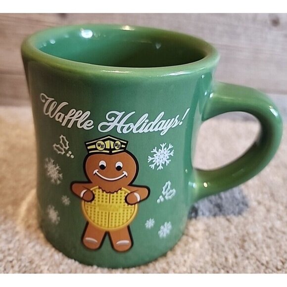 Waffle House 2016 Limited Edition Coffee Mug  Holidays Green Cup Snowflake - Picture 1 of 7